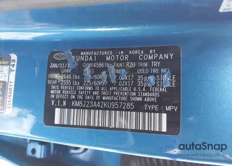 2019 Hyundai Tucson Se from USA, damaged, VIN KM8J23A42KU957285